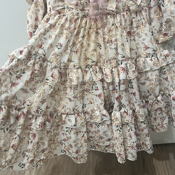 Girls designer dress. Ivory chiffon with floral design formal dress. Size 3-4T. - Picture 3 of 9